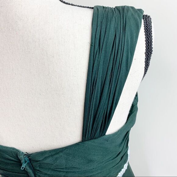 Liancarlo Couture Dark Green Silk Chiffon Grecian Gown w/Beading Sz 12 - Picture 6 of 13